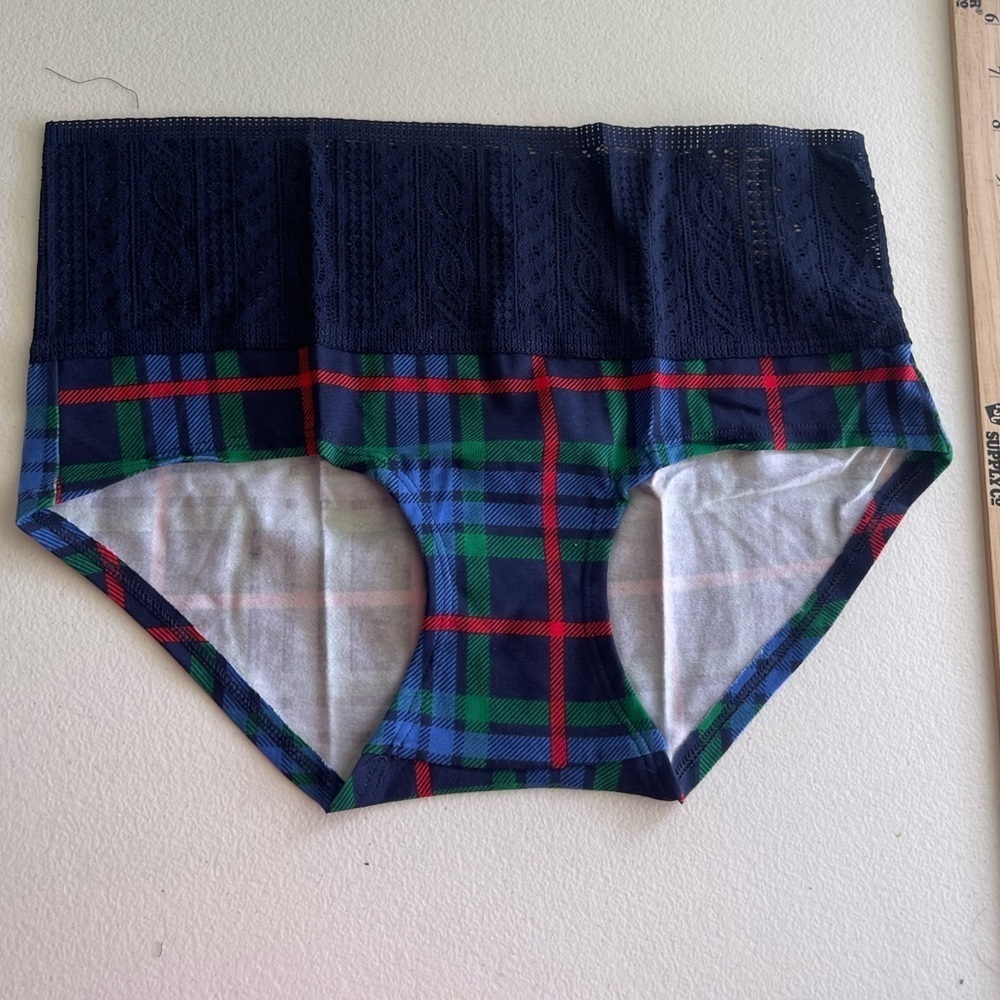 Aerie nwt blue green red plaid Cotton Cable Lace top Boybrief Underwear panties